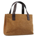 CELINE C Macadam Canvas Hand Bag Suede Brown Gold Auth ep15941-1