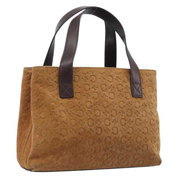 CELINE C Macadam Canvas Hand Bag Suede Brown Gold Auth ep15941