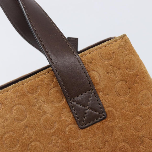 CELINE C Macadam Canvas Hand Bag Suede Brown Gold Auth ep15941