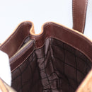 CELINE C Macadam Canvas Hand Bag Suede Brown Gold Auth ep15941-19