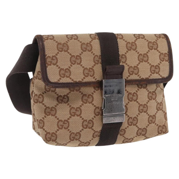 GUCCI GG Canvas Waist bag Beige Silver 131236 Auth ep15942