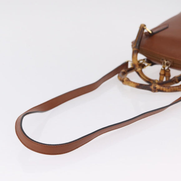 GUCCI Bamboo Hand Bag Leather 2way Brown Gold 000 1274 0290 Auth ep15945