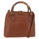 GUCCI Bamboo Hand Bag Leather 2way Brown Gold 000 1274 0290 Auth ep15945-1