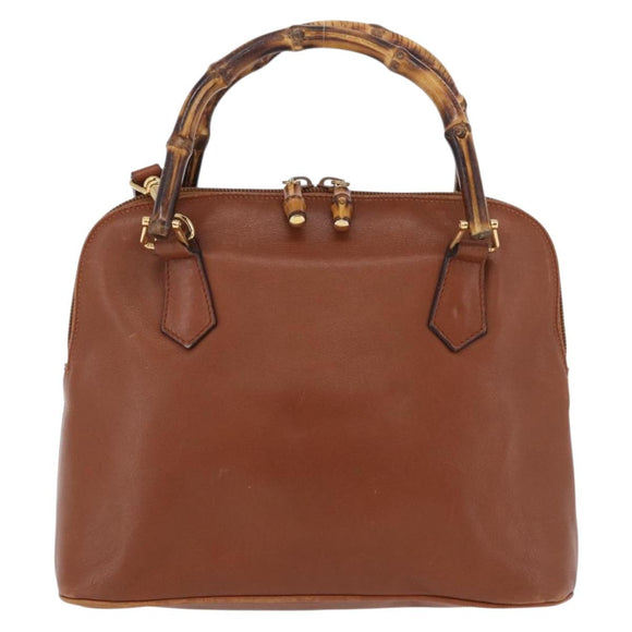 GUCCI Bamboo Hand Bag Leather 2way Brown Gold 000 1274 0290 Auth ep15945