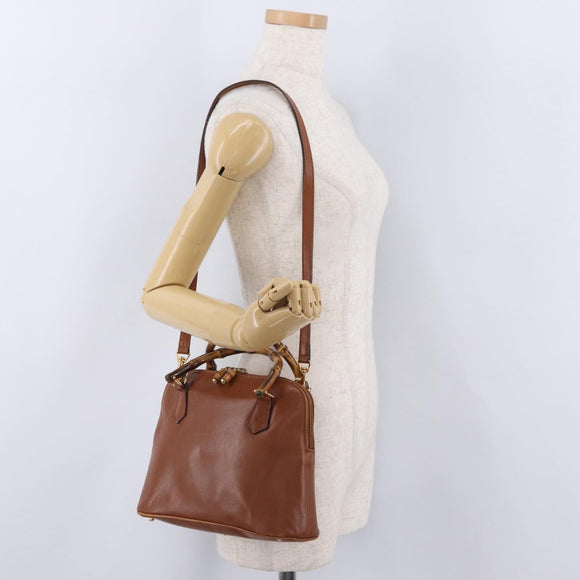 GUCCI Bamboo Hand Bag Leather 2way Brown Gold 000 1274 0290 Auth ep15945