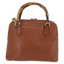 GUCCI Bamboo Hand Bag Leather 2way Brown Gold 000 1274 0290 Auth ep15945-3