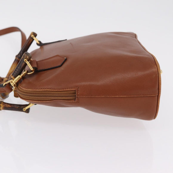 GUCCI Bamboo Hand Bag Leather 2way Brown Gold 000 1274 0290 Auth ep15945