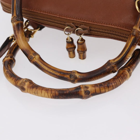 GUCCI Bamboo Hand Bag Leather 2way Brown Gold 000 1274 0290 Auth ep15945