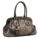 PRADA Hand Bag Leather Khaki Gold Auth ep15951-1