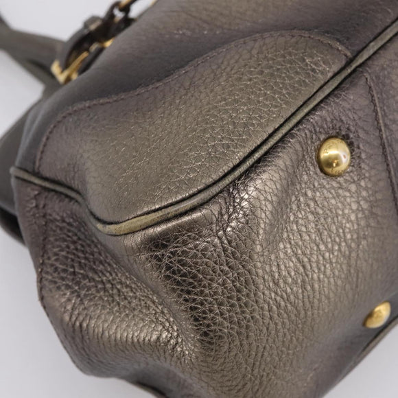 PRADA Hand Bag Leather Khaki Gold Auth ep15951