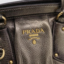 PRADA Hand Bag Leather Khaki Gold Auth ep15951-16