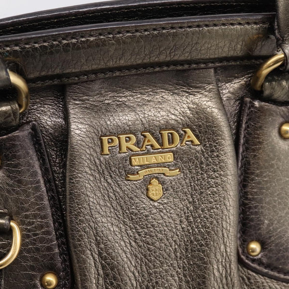 PRADA Hand Bag Leather Khaki Gold Auth ep15951