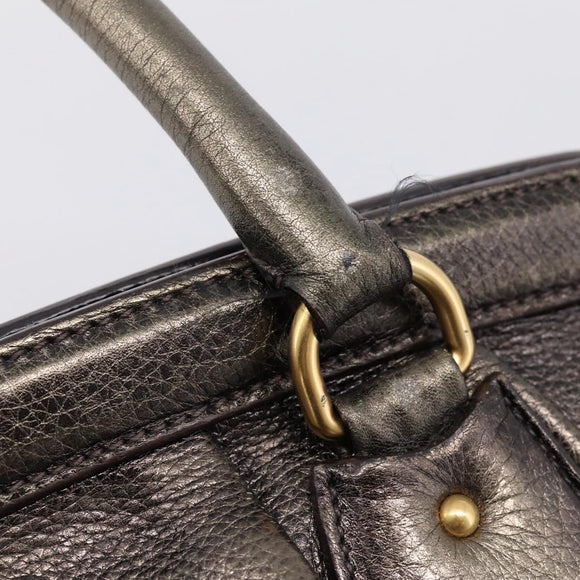 PRADA Hand Bag Leather Khaki Gold Auth ep15951
