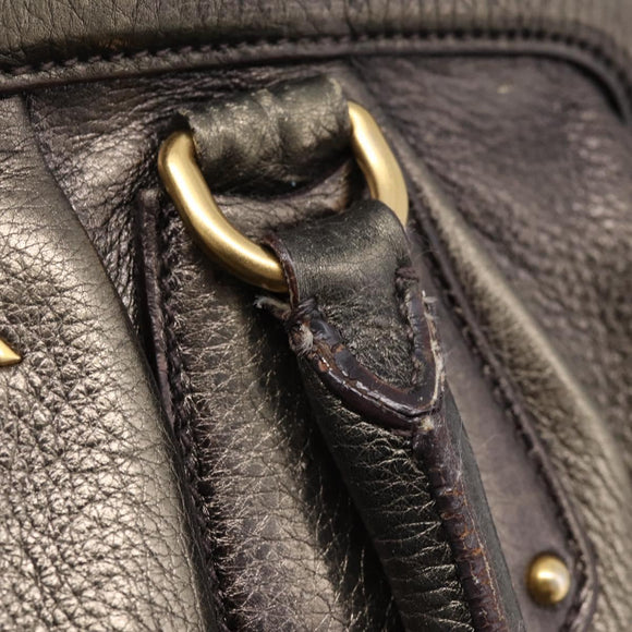 PRADA Hand Bag Leather Khaki Gold Auth ep15951