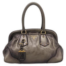 PRADA Hand Bag Leather Khaki Gold Auth ep15951-2