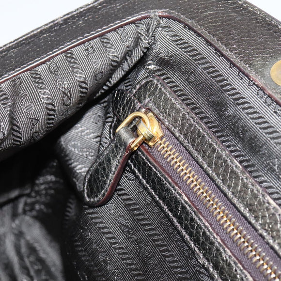 PRADA Hand Bag Leather Khaki Gold Auth ep15951