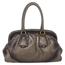 PRADA Hand Bag Leather Khaki Gold Auth ep15951-3