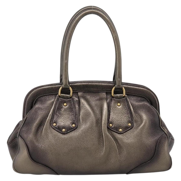PRADA Hand Bag Leather Khaki Gold Auth ep15951