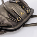 PRADA Hand Bag Leather Khaki Gold Auth ep15951-6
