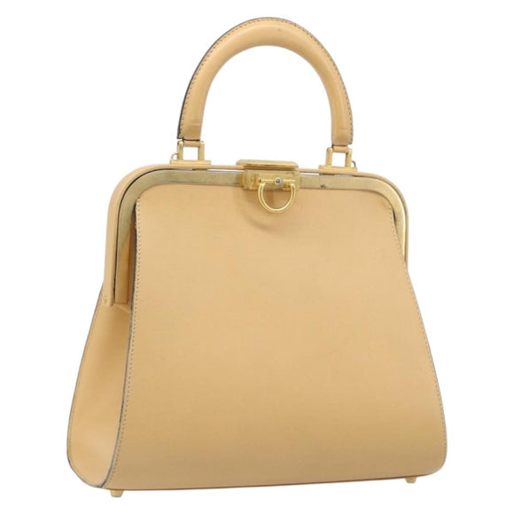 Christian Dior Hand Bag Leather Beige Gold Auth ep15958