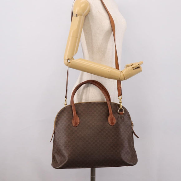 CELINE Macadam Canvas Hand Bag PVC Leather 2way Brown Gold Auth ep15962