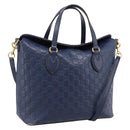GUCCI GG Canvas Guccissima Hand Bag Leather 2way Blue Gold 428226 Auth ep15971-1