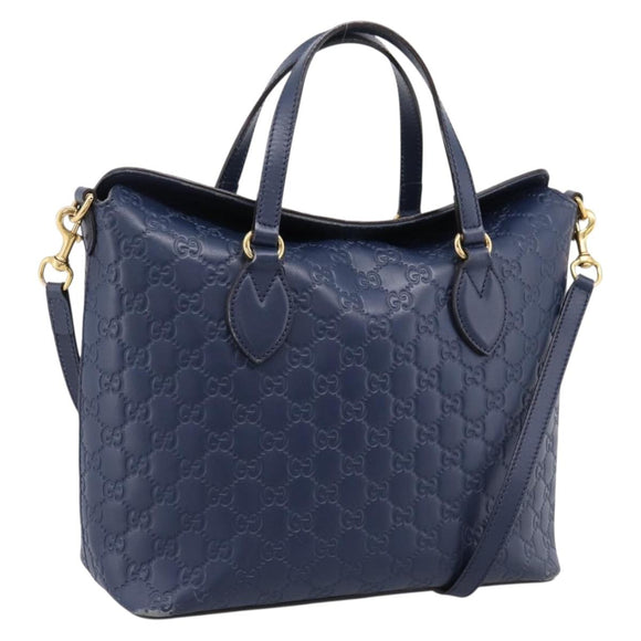 GUCCI GG Canvas Guccissima Hand Bag Leather 2way Blue Gold 428226 Auth ep15971