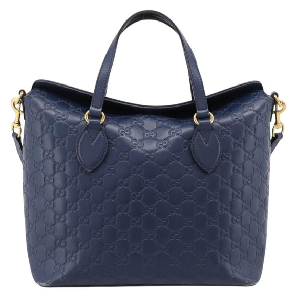 GUCCI GG Canvas Guccissima Hand Bag Leather 2way Blue Gold 428226 Auth ep15971