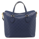 GUCCI GG Canvas Guccissima Hand Bag Leather 2way Blue Gold 428226 Auth ep15971-3