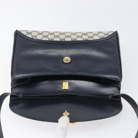 GUCCI GG Supreme Shoulder Bag PVC Navy Gold Auth ep15976