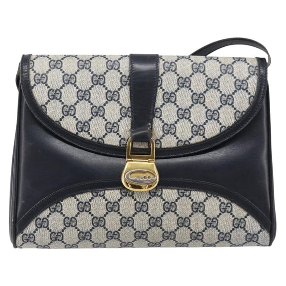 GUCCI GG Supreme Shoulder Bag PVC Navy Gold Auth ep15976