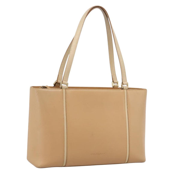 BURBERRY Hand Bag Leather Beige Gold Auth ep15977