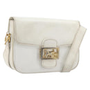CELINE Shoulder Bag Leather White Gold Auth ep15980-1