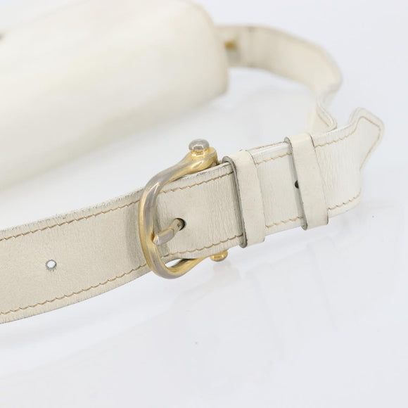 CELINE Shoulder Bag Leather White Gold Auth ep15980