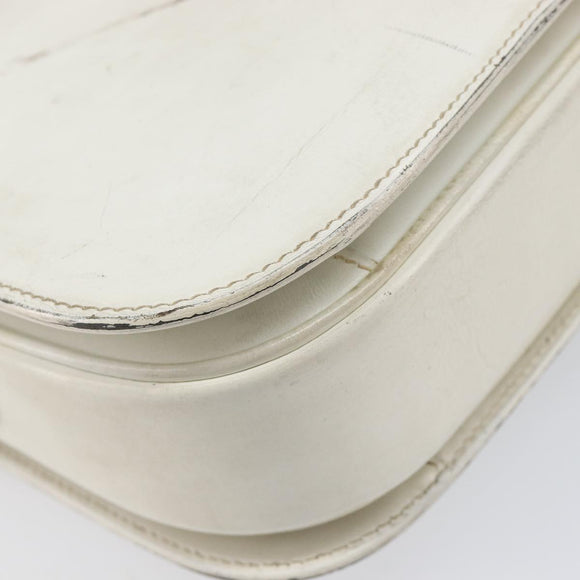 CELINE Shoulder Bag Leather White Gold Auth ep15980