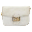 CELINE Shoulder Bag Leather White Gold Auth ep15980-2