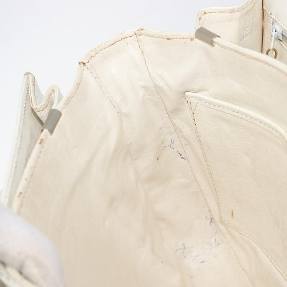 CELINE Shoulder Bag Leather White Gold Auth ep15980