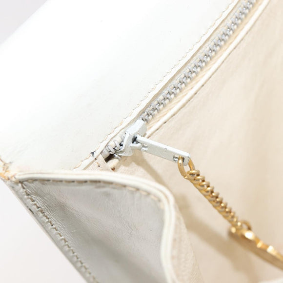 CELINE Shoulder Bag Leather White Gold Auth ep15980