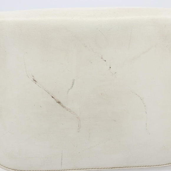 CELINE Shoulder Bag Leather White Gold Auth ep15980