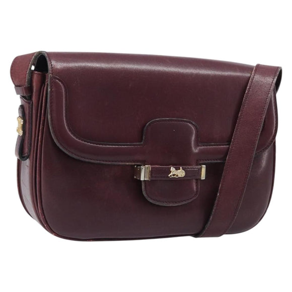 CELINE Shoulder Bag Leather Bordeaux Gold Auth ep15984
