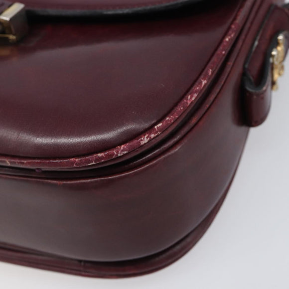 CELINE Shoulder Bag Leather Bordeaux Gold Auth ep15984