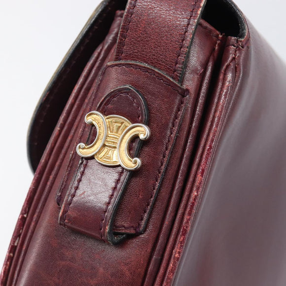 CELINE Shoulder Bag Leather Bordeaux Gold Auth ep15984