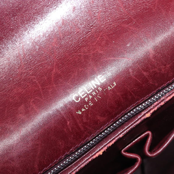 CELINE Shoulder Bag Leather Bordeaux Gold Auth ep15984