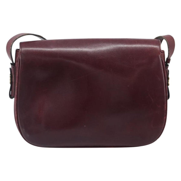 CELINE Shoulder Bag Leather Bordeaux Gold Auth ep15984