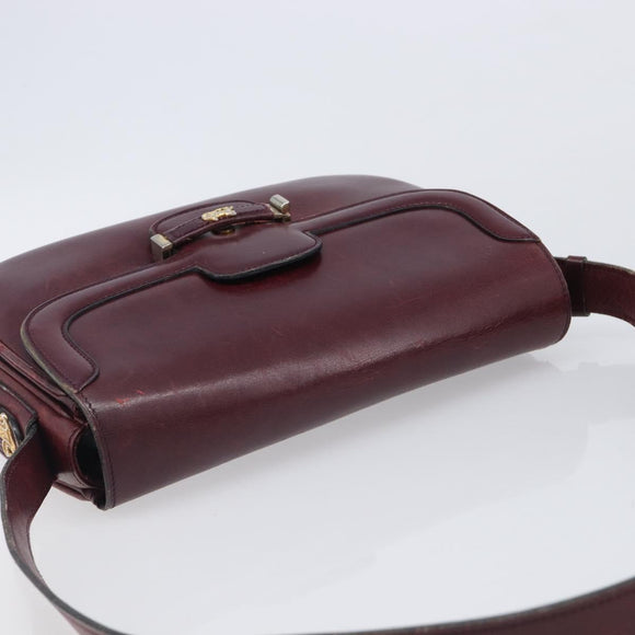 CELINE Shoulder Bag Leather Bordeaux Gold Auth ep15984