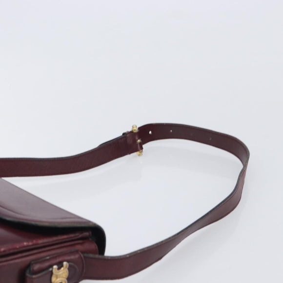 CELINE Shoulder Bag Leather Bordeaux Gold Auth ep15984