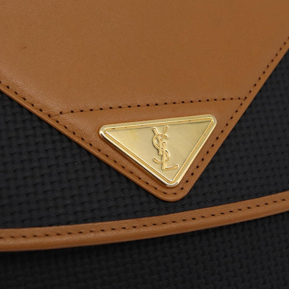 SAINT LAURENT Shoulder Bag PVC Canvas Black Gold Auth ep16000A