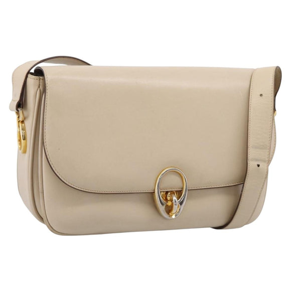 CELINE Shoulder Bag Leather Ivory Gold Auth ep16002