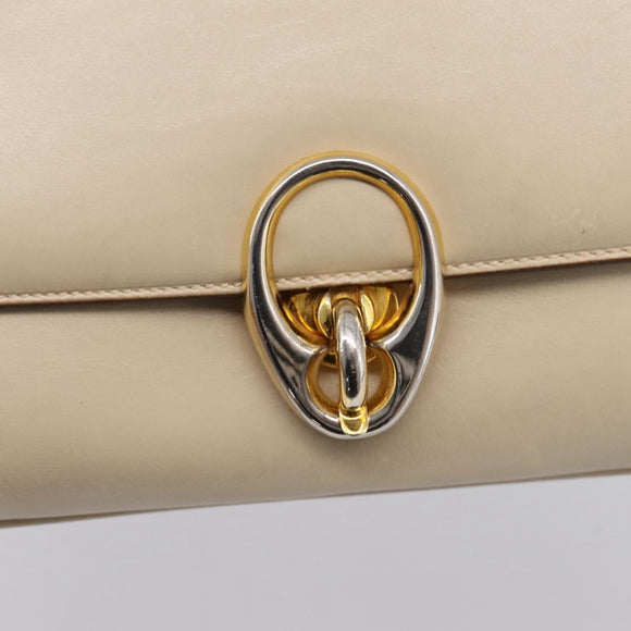 CELINE Shoulder Bag Leather Ivory Gold Auth ep16002