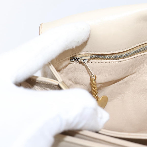 CELINE Shoulder Bag Leather Ivory Gold Auth ep16002